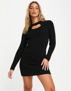 Черное трикотажное платье мини с декоративным вырезом в рубчик ASOS DESIGN-Черный цвет