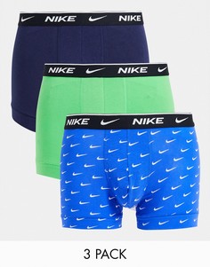 Набор из 3 эластичных хлопковых боксеров-брифов синего, мятного и темно-синего цвета Nike-Разноцветный