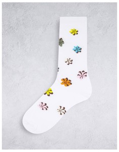 Носки до щиколотки с разноцветными цветами ASOS DESIGN-Белый