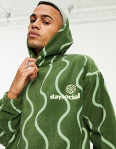 Oversized-худи из плотного флиса зеленого цвета со сплошным принтом ASOS Daysocial-Зеленый цвет