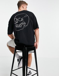 Черная футболка в стиле oversized с принтом черепа на спине Jack & Jones Originals-Черный цвет