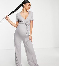 Серый комбинезон в рубчик с запахом Missguided Maternity