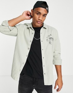 Зеленая рубашка отложным воротником и принтом на груди River Island-Зеленый цвет