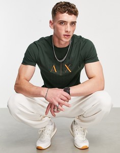 Футболка цвета хаки с повторяющимся принтом логотипа Armani Exchange-Зеленый цвет
