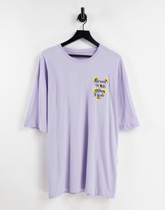 Oversized-футболка сиреневого цвета с принтом с подсолнухами на спине Jack & Jones Originals-Фиолетовый цвет