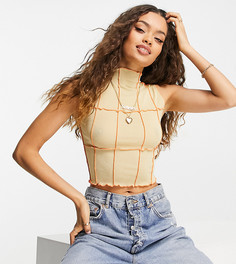 Сетчатый топ с воротником-стойкой и наружными швами Topshop Petite-Блонд