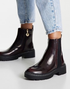 Бордовые ботинки на плоской толстой подошве со вставками River Island-Красный