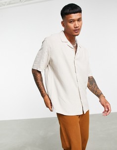 Льняная рубашка в стиле oversized песочного цвета с отложным воротником Bershka-Светло-бежевый