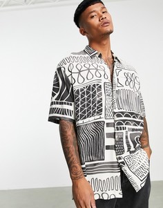 Бежевая рубашка в стиле oversized с линейным принтом Bershka-Светло-бежевый цвет
