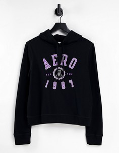Худи черного цвета с логотипом Aeropostale aero 1987-Черный цвет