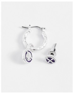 Комплект из серебристых серег-колец и серег-гвоздиков Icon Brand-Серебряный
