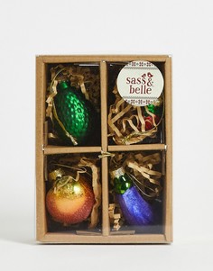 Набор из 4 маленьких елочных украшений в виде фруктов и овощей Sass & Belle-Разноцветный