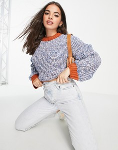 Синий джемпер крупной вязки с разноцветной прострочкой ASOS DESIGN-Голубой