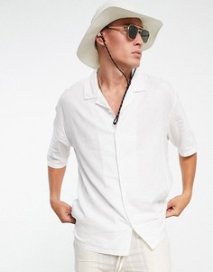 Льняная рубашка в стиле oversized белого цвета с отложным воротником Bershka-Белый
