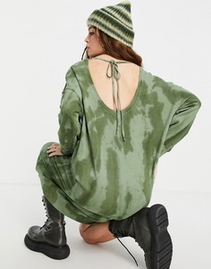 Oversized-джемпер цвета хаки с принтом тай-дай Topshop-Зеленый