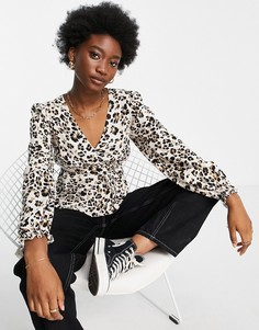 Блузка со звериным принтом Miss Selfridge-Коричневый цвет