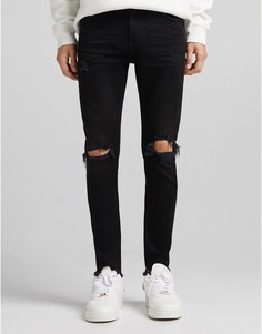Черные супероблегающие джинсы с прорехами Bershka-Черный цвет
