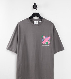 Темно-серая oversized-футболка из органического хлопка с логотипом и принтом скелета COLLUSION Unisex-Зеленый цвет