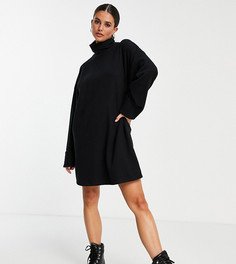 Черное платье-джемпер мини с высоким воротником из мягкого материала ASOS DESIGN Tall-Черный цвет