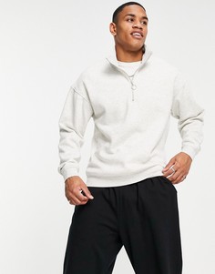 Белый oversized-свитшот с молнией длиной 1/4 Jack & Jones Originals