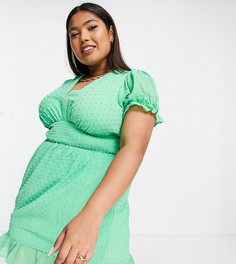 Зеленое короткое приталенное платье с объемными рукавами Simply Be-Зеленый цвет