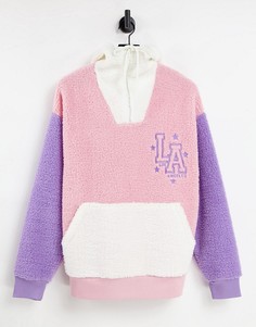 Oversized-худи из искусственного меха с короткой молнией и принтом на "LA" груди ASOS DESIGN-Разноцветный