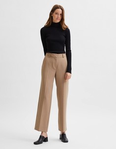 Бежевые строгие брюки с широкими штанинами в тонкую полоску Selected Femme-Коричневый цвет