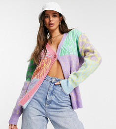 Разноцветный кардиган с узором в стиле колор блок ASOS DESIGN Tall