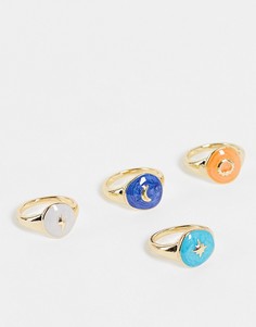 Набор из 4 колец-печаток разных цветов Pieces-Разноцветный