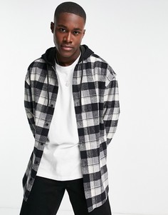 Клетчатая oversized-рубашка в стиле 90-х с трикотажным капюшоном ASOS DESIGN-Серый
