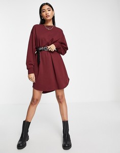 Свободное бордовое платье-свитшот со сборками на спине ASOS DESIGN-Красный