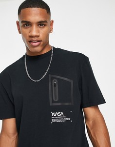 Черная футболка с карманом и принтом "NASA" River Island-Черный цвет