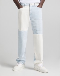 Разноцветные джинсы в стиле 90-х с нахлестом Bershka-Голубой