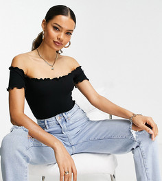 Боди черного цвета с открытыми плечами и волнистыми краями ASOS DESIGN Petite-Черный цвет