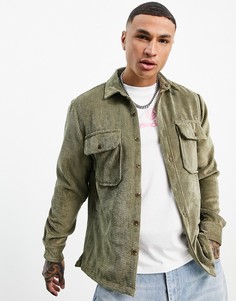 Свободная вельветовая рубашка цвета хаки Topman-Зеленый цвет