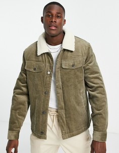 Вельветовая куртка с воротником цвета хаки Topman-Зеленый цвет