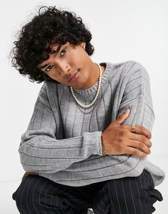 Серый меланжевый oversized-джемпер в широкий рубчик ASOS DESIGN