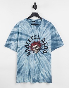 Синяя футболка с принтом тай-дай и надписью "Grateful Dead" ASOS-Голубой