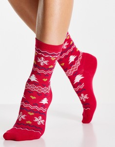 Красные хлопковые новогодние носки с узором Фэйр-Айл Jonathan Aston-Красный