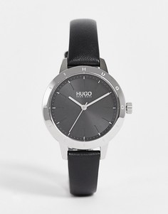 Черные женские часы с кожаным ремешком Hugo-Черный цвет