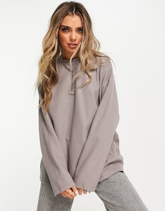 Лонгслив шоколадного цвета в рубчик с начесом Topshop-Коричневый цвет