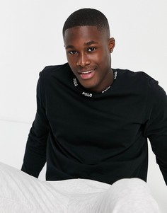 Лонгслив для дома с повторяющемся логотипом на горловине Polo Ralph Lauren-Черный цвет