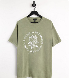 Oversized-футболка цвета выбеленного хаки с принтом New Look-Зеленый цвет