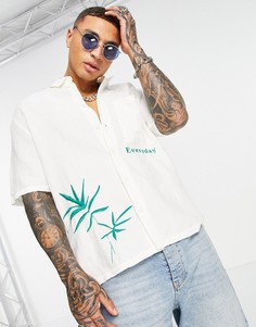 Рубашка цвета экрю на подкладке с небольшим принтом Bershka-Светло-бежевый цвет