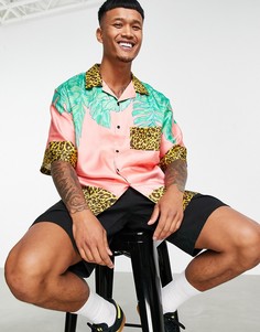 Розовая oversized-рубашка с принтом «Paradise» на спине Bershka-Розовый цвет