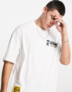 Белая футболка с принтом на спине Bershka-Черный цвет