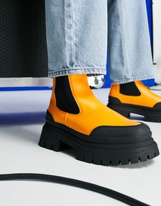 Ботинки челси из оранжевой искусственной кожи на контрастной подошве ASOS DESIGN-Оранжевый цвет