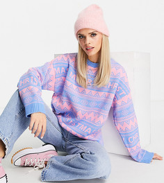 Новогодний джемпер с узором «фэйр-айл» ASOS DESIGN Foundation Petite-Голубой