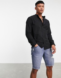Черная рубашка с воротником на пуговице Bershka-Черный