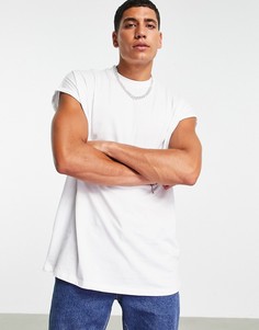 Белая длинная oversize-футболка с круглым вырезом и отворотами на рукавах ASOS DESIGN-Белый